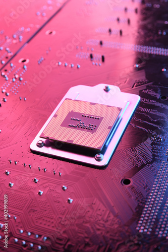 Cuadro en lienzo Computer cpu processor chip on circuit board ,motherboard background