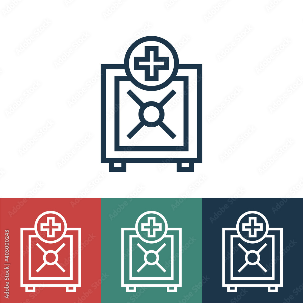 Linear vector icon with add to safe Linear vector icon with add to safe