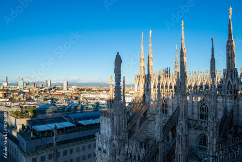 View of Milan historical buildings from the roof of Milan's Cathedral © anna pozzi