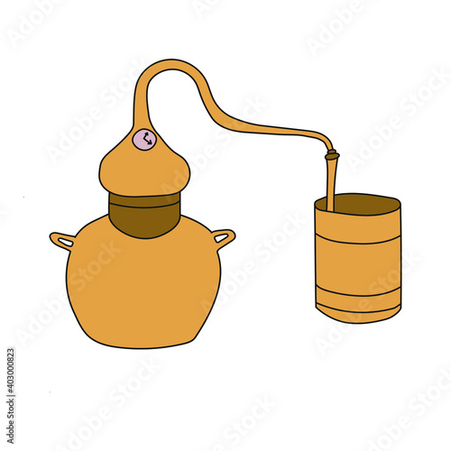 vector hand drawn flat illustration of alembic distillation apparatus on white background 