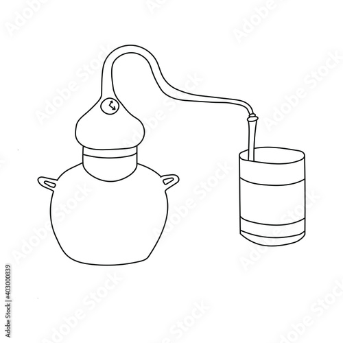 vector hand drawn flat illustration of alembic distillation apparatus
