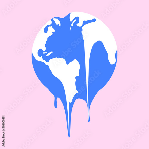 Vector flat illustration of melting Earth because of global warming. Isolated on light coloured background.
