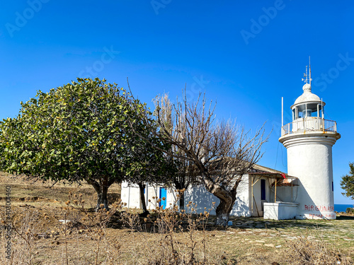 Lighthouse blue sky, blue sea at  Blacksea  coast Igneada Kirklareli Turkey Thrace Europe 
