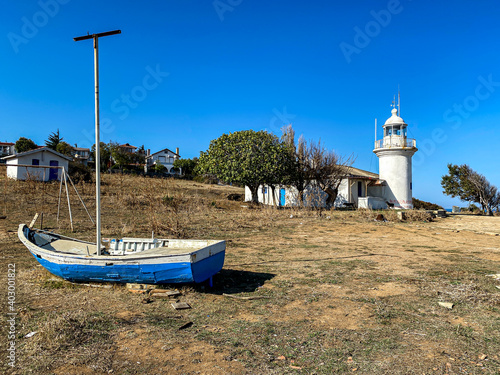 Lighthouse blue sky, blue sea at  Blacksea  coast Igneada Kirklareli Turkey Thrace Europe 
