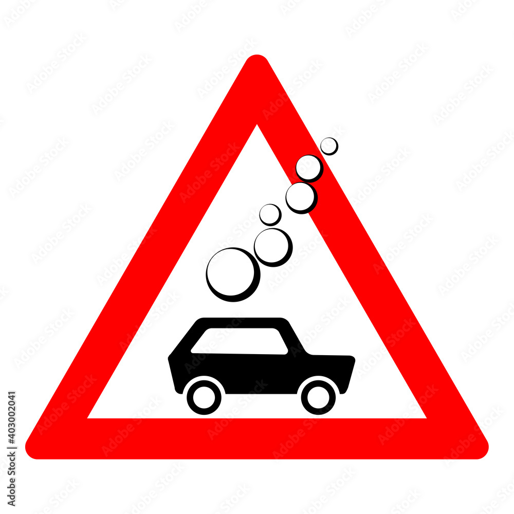 Road sign of rock slide. Rock fall warning sign. Red triangle and silhouette of a black car illustration Road sign of rock slide. Rock fall warning sign. Red triangle and silhouette of a black car illustration
