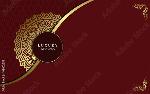 Luxury gold mandala ornate background for wedding invitation, book cover with mandala element style premium vector