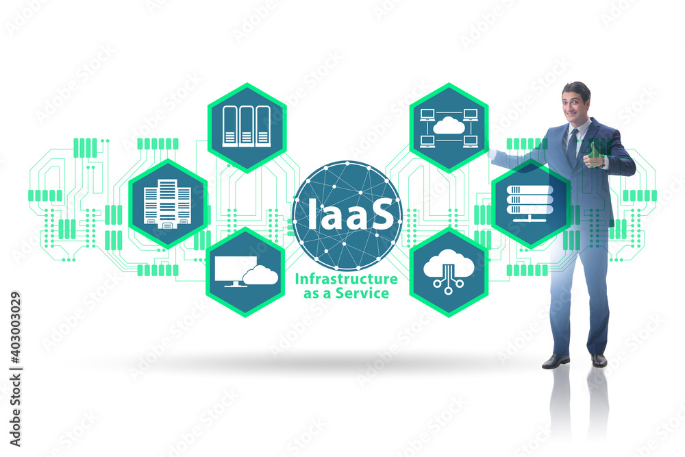 Businessman in infrastructure as a service concept Businessman in infrastructure as a service concept
