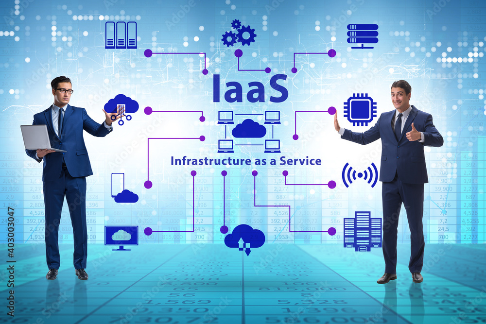 Businessman in infrastructure as a service concept Businessman in infrastructure as a service concept
