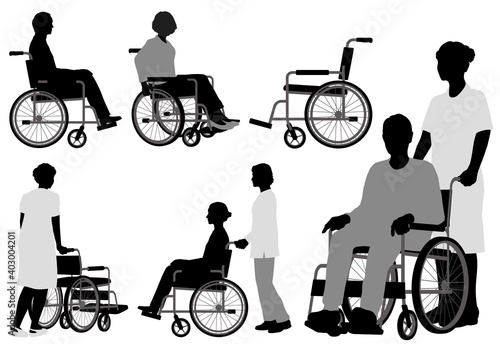 車椅子利用者のシルエットイラストセット
