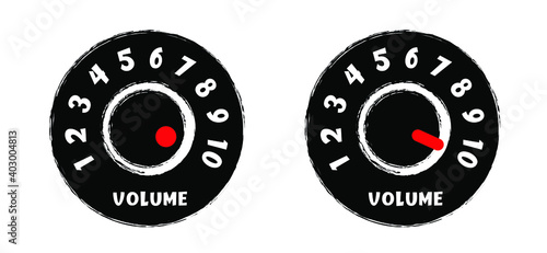 Volume control knob is used to adjust the volume of the respective sound source. Volume buttons or tone button to turn sound on and off. Sound stretched, tone control for music or guitar. Verctor sign