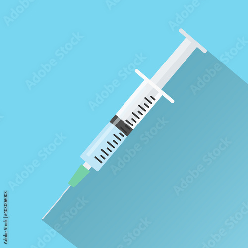 Medical syringe injection vector icon illustration. Syringe for medical, vaccine care and treatment flat badge