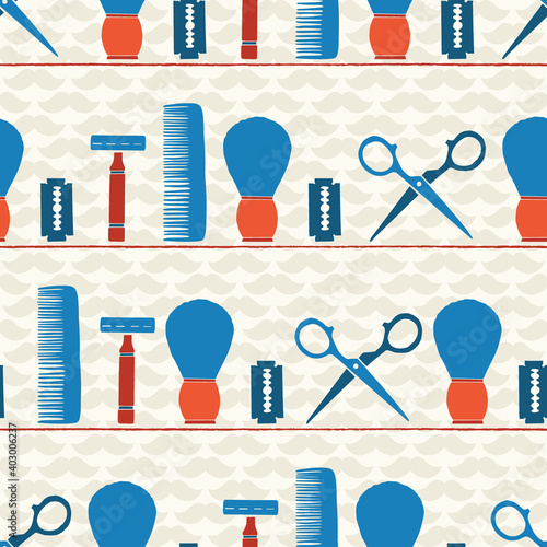 Barbershop Tools on the Shelf  Vector Seamless Pattern