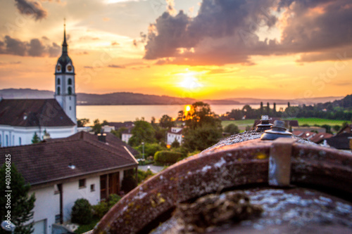 Sunset above the Lake of Sempach in the Canton of Lucerne