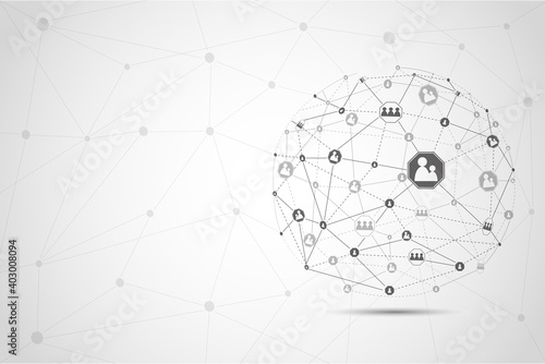 Global network concept. Technology connection background. World globe blockchain technology background connect dots and lines. Abstract concept. Digital network technology, vector background