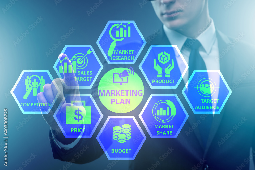 Marketing plan concept illustration with businessman Marketing plan concept illustration with businessman