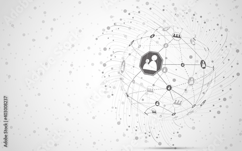 Global network concept. Technology connection background. World globe blockchain technology background connect dots and lines. Abstract concept. Digital network technology, vector background