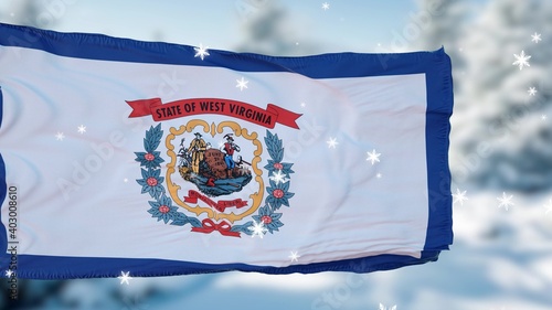 West Virginia winter snowflakes flag background. United States of America. 3d illustration