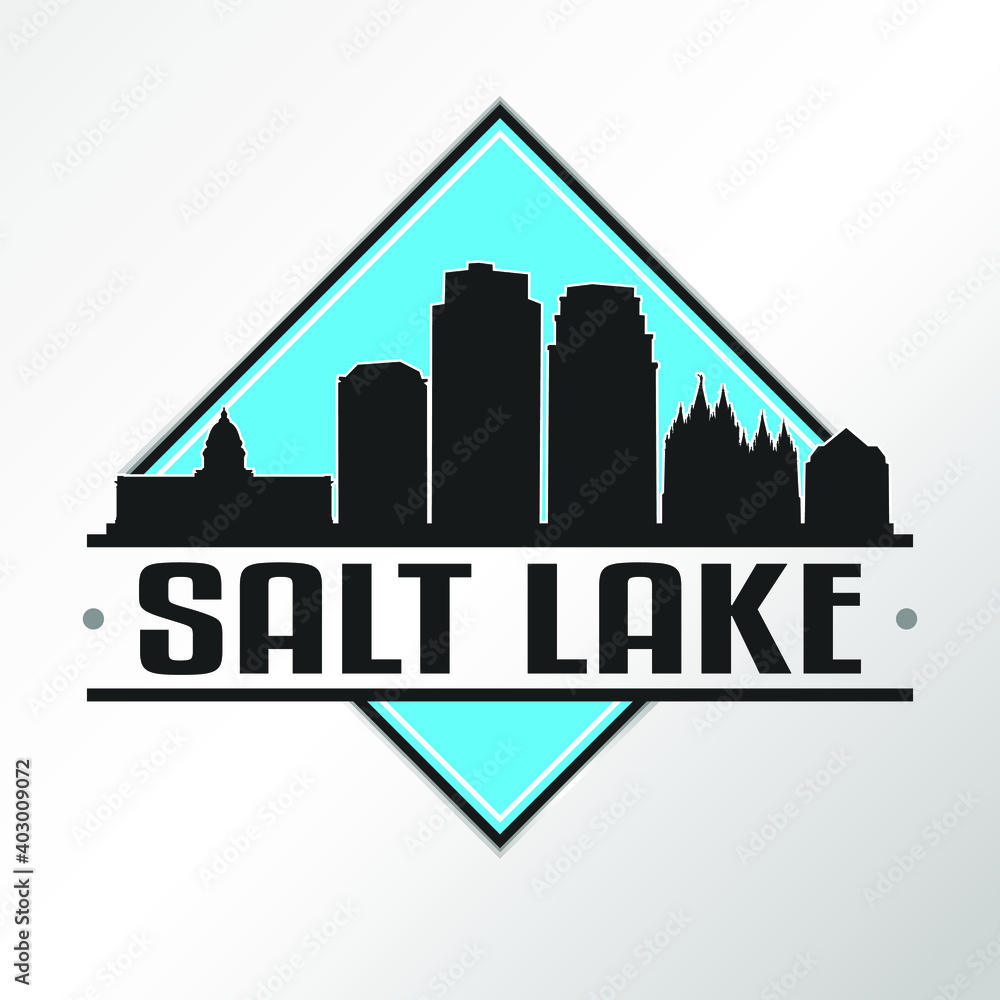 Salt Lake City Utah Skyline Logo. Adventure Landscape Design. Vector Illustration Cut File.