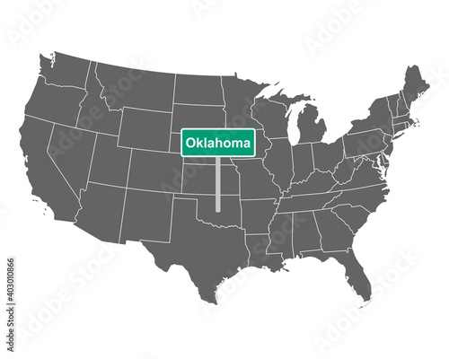 Oklahoma Ortsschild und Karte der USA