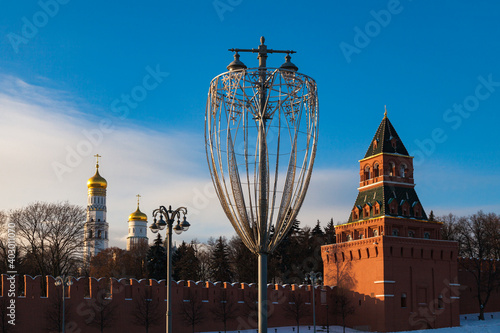 Picturesque view of the Taynitskaya tower of the Moscow Kremlin