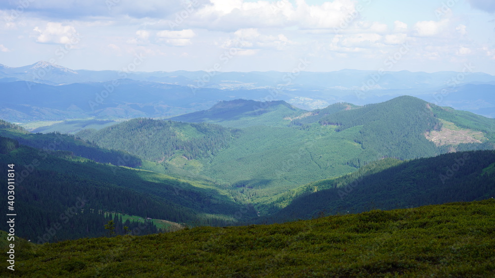 Naklejka premium landscape with clouds in carpatian mountains