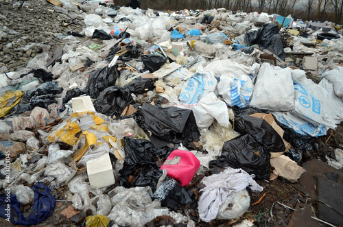 Winter landscape.Ecology of Ukraine. Nature near Ukrainian capital. Environmental contamination. Illegal junk dump. 