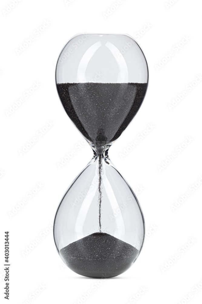 Hourglass with black sand isolated on white background Hourglass with black sand isolated on white background
