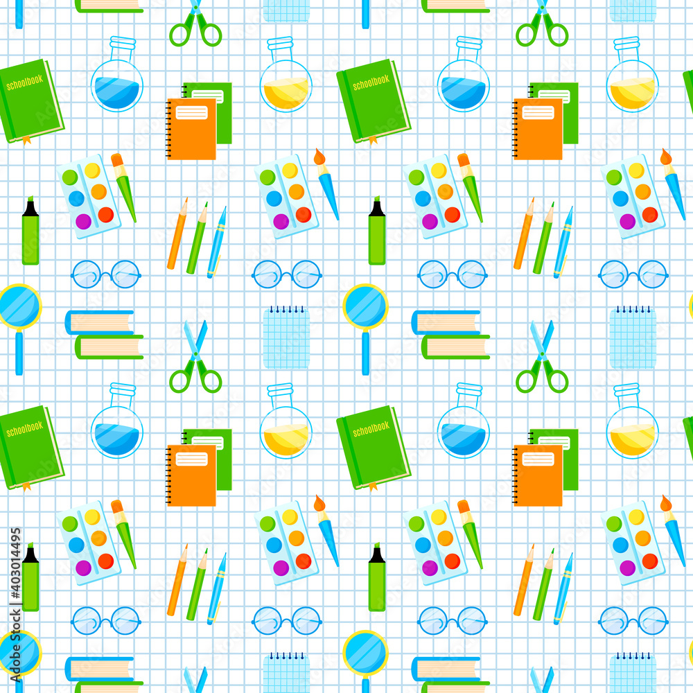 Stationery supplies vector seamless pattern. School tools. Stationery supplies vector seamless pattern. School tools.