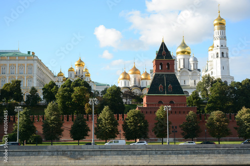 MOSCOW, RUSSIA - AUGUST 31, 2020: Annunciation Cathedral view from Sofiyskaya Embankment