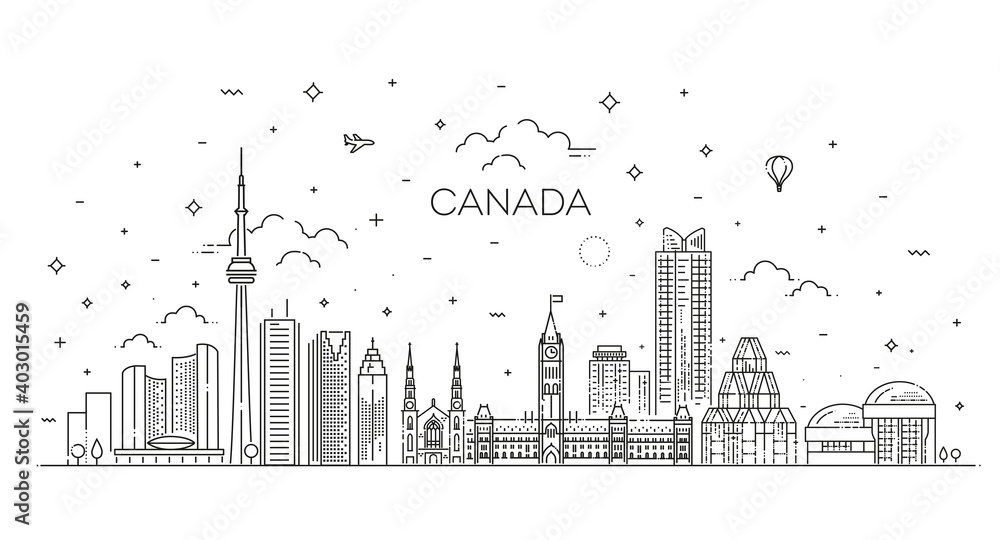 Canada architecture line skyline illustration. famous landmarks Canada architecture line skyline illustration. famous landmarks