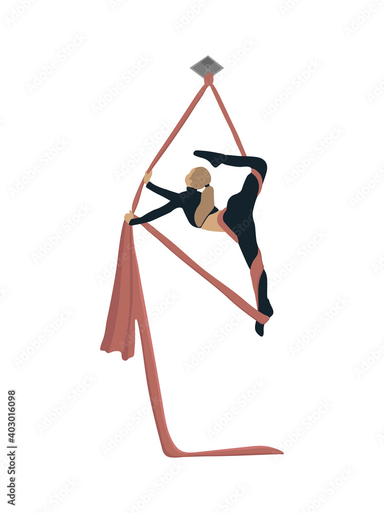 The girl is engaged in aerial acrobatics. Vector Illustration for your business, scrapbook, magazine.