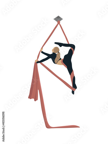 The girl is engaged in aerial acrobatics. Vector Illustration for your business, scrapbook, magazine.
