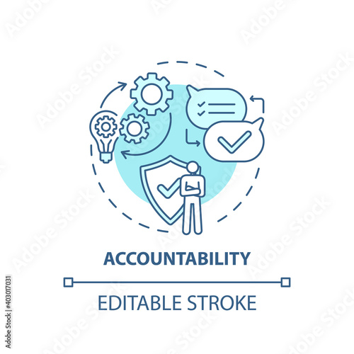 Accountability concept icon. Journalistic ethics standards idea thin line illustration. Accepting criticism and consequences. Vector isolated outline RGB color drawing. Editable stroke