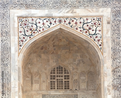 Taj Mahal detail of marble wall Agra India