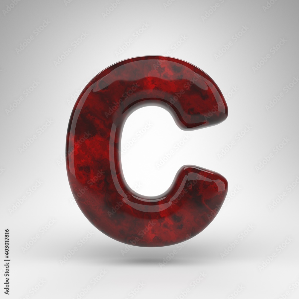 Letter C uppercase on white background. Red amber 3D letter with glossy surface. Letter C uppercase on white background. Red amber 3D letter with glossy surface.