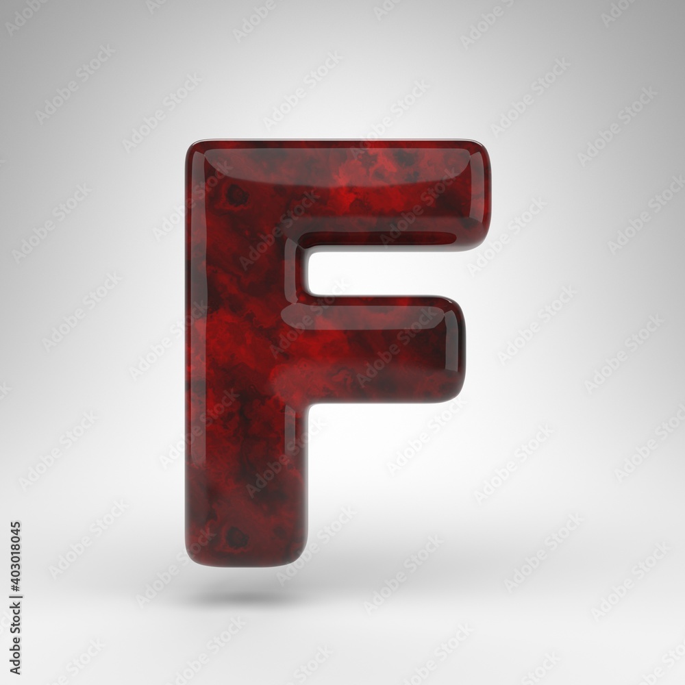 Letter F uppercase on white background. Red amber 3D letter with glossy surface. Letter F uppercase on white background. Red amber 3D letter with glossy surface.