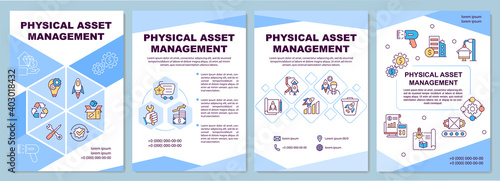 Physical asset management brochure template. Business service. Flyer, booklet, leaflet print, cover design with linear icons. Vector layouts for magazines, annual reports, advertising posters