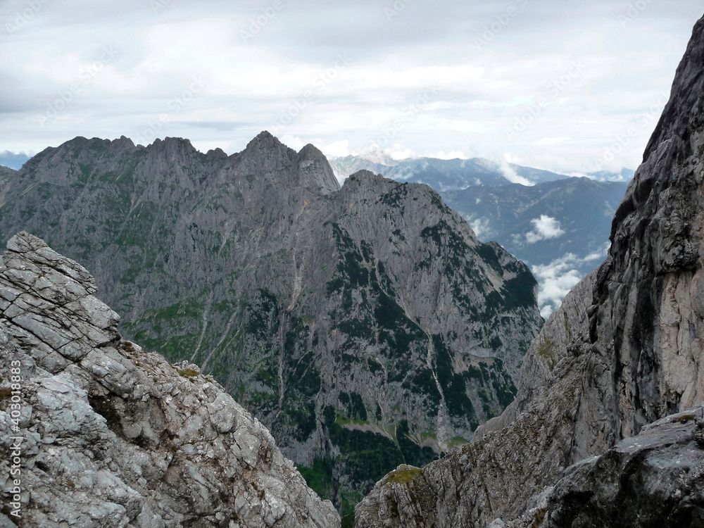 Mountain panorama Alpspitze mountain via ferrata in Garmisch-Partenkirchen, Bavaria, Germany