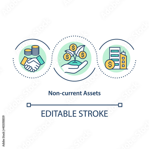 Non current assets concept icon. Long term plan for earning money. Increase income. Business service idea thin line illustration. Vector isolated outline RGB color drawing. Editable stroke