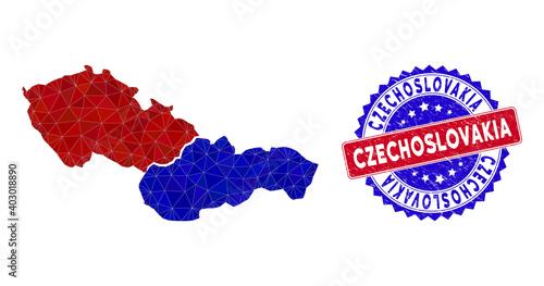 Konstfotografi Czechoslovakia map polygonal mesh with filled triangles, and rubber bicolor rubber seal