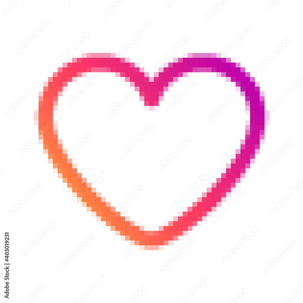 Pixelated social network heart icon.