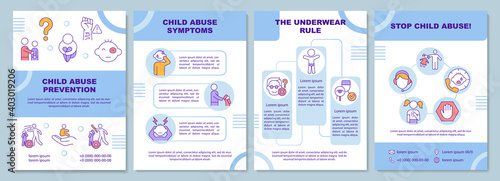 Child abuse prevention brochure template. Protect minors. Flyer, booklet, leaflet print, cover design with linear icons. Vector layouts for magazines, annual reports, advertising posters