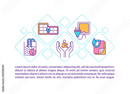 Child safety concept icon with text. Kid protection from accident and trauma. Baby proofing home PPT page vector template. Brochure, magazine, booklet design element with linear illustrations