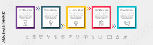 Vector Infographic rectangles with 5 steps. Square template can be used for diagram, business, web, workflow layout, presentations, flowchart, info graph, timeline, levels, chart, processes diagram.