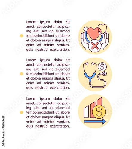 Expensive medical insurance concept icon with text. Health insurance. Healthcare expenses PPT page vector template. Brochure, magazine, booklet design element with linear illustrations
