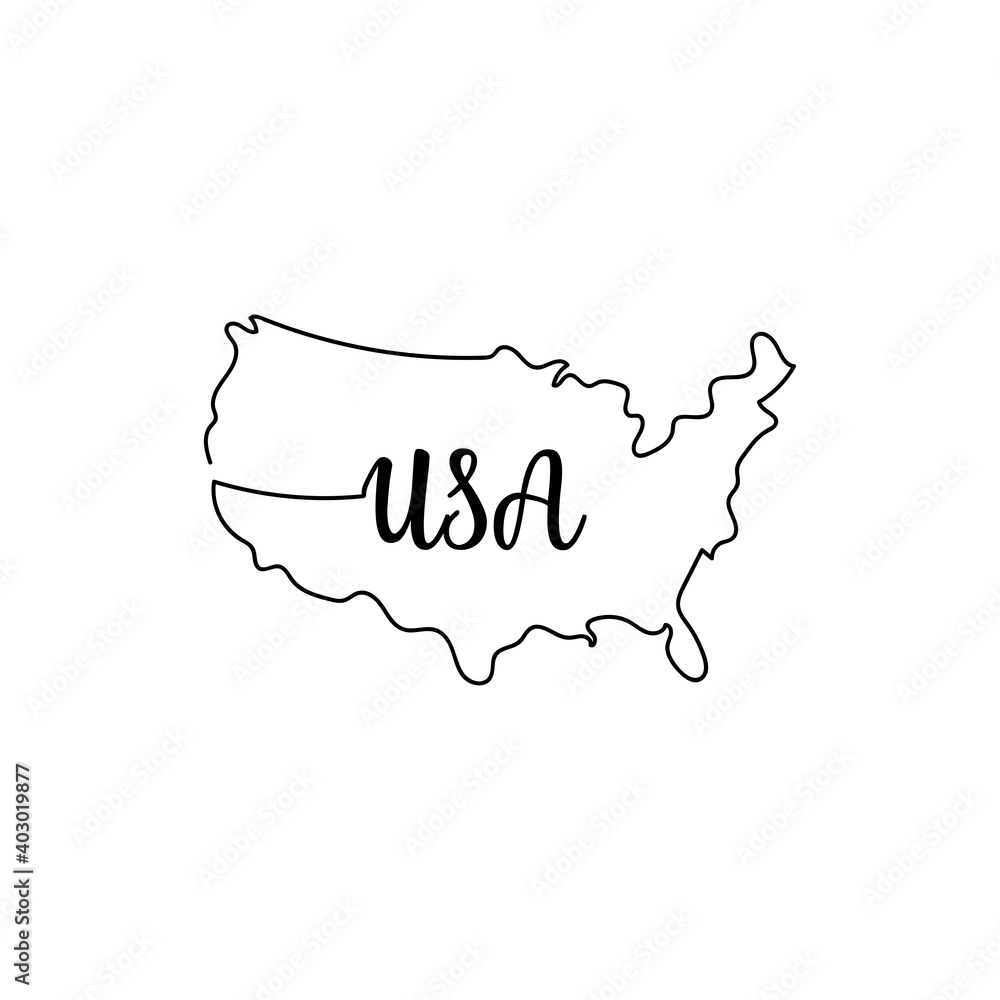 Continuous one line drawing USA map . Vector illustration perfect for  greeting cards, party invitations, posters, stickers, clothing. Country  concept Stock Vector