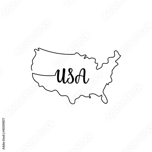 Continuous one line drawing USA map . Vector illustration perfect for greeting cards, party invitations, posters, stickers, clothing. Country concept