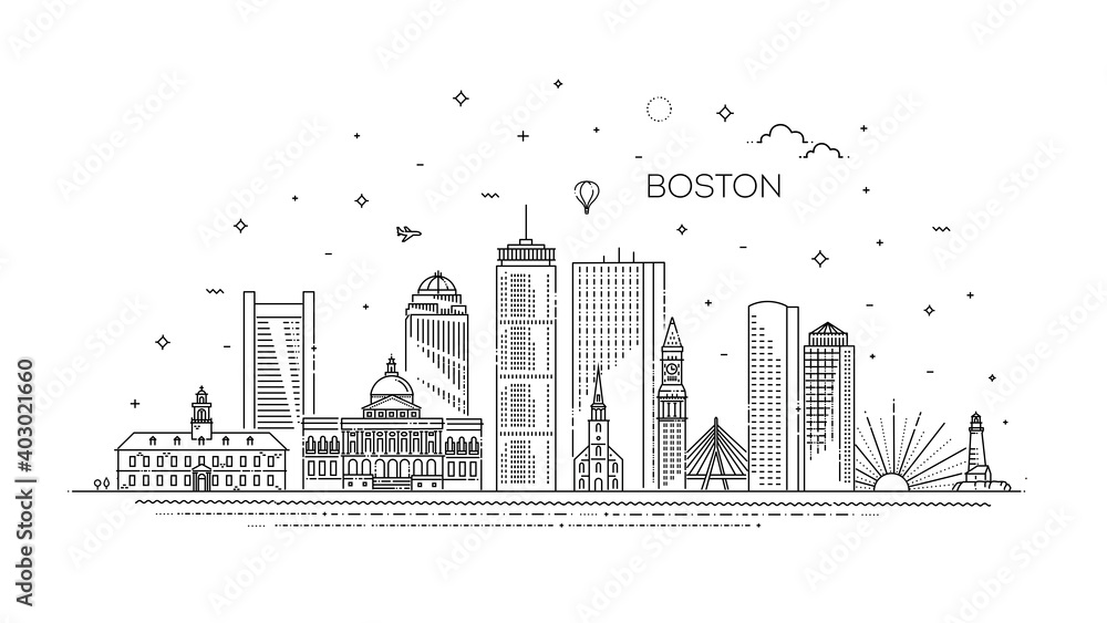 Boston architecture line skyline illustration