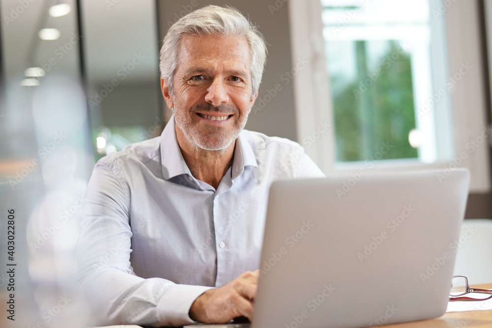 Portrait of handsome senior businessman working on laptop Portrait of handsome senior businessman working on laptop