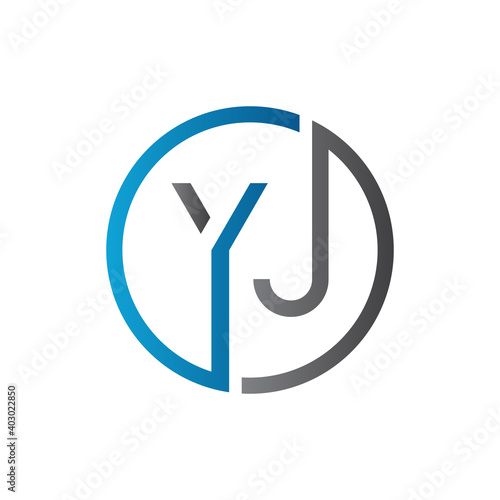 YJ Logo Design Vector Template. Initial Circle Letter YJ Vector Illustration
